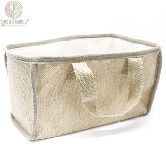 Panier de courses grand format en toile de jute naturelle, doublure coton, fond blanc