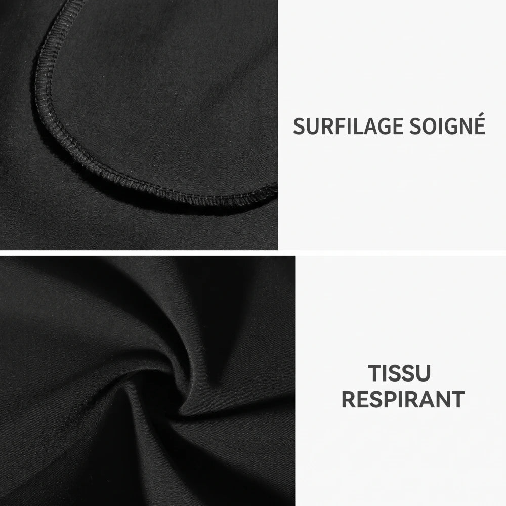 Pantalon bambou grande taille homme, gros plan tissu respirant et surfilage soigné