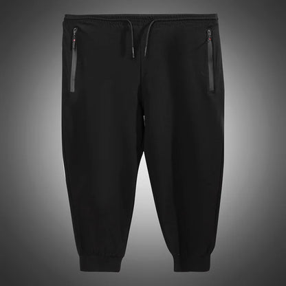 Pantalon bambou grande taille homme noir, coupe jogger resserrée aux chevilles