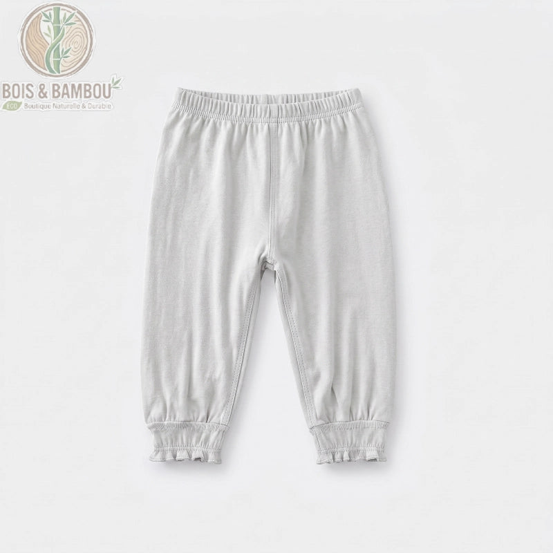 Pantalon bébé bambou blanc à plat, coupe unisexe en fibre naturelle de bambou