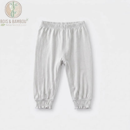 Pantalon bébé bambou blanc à plat, coupe unisexe en fibre naturelle de bambou