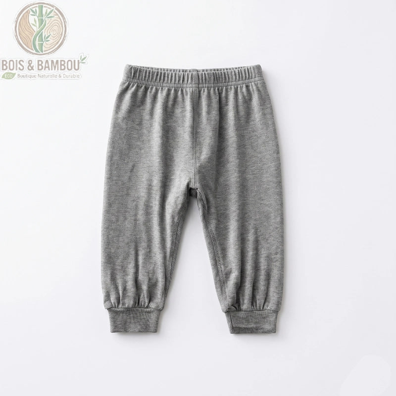 Pantalon bébé bambou gris foncé à plat, coupe légère unisexe pour nourrisson