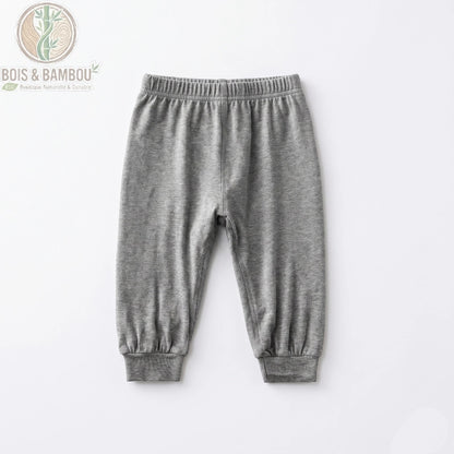 Pantalon bébé bambou gris foncé à plat, coupe légère unisexe pour nourrisson