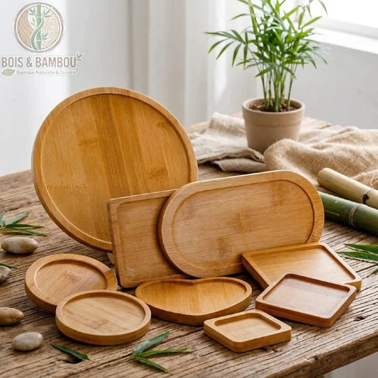 Plateau bambou naturel mini, lot de 6 au choix, coloris naturel clair, assortiment de 12 formes Bois Et Bambou Eco