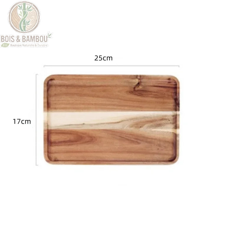 Plateau bois acacia naturel rectangulaire 25x17cm vue technique fond blanc - Bois et Bambou Eco