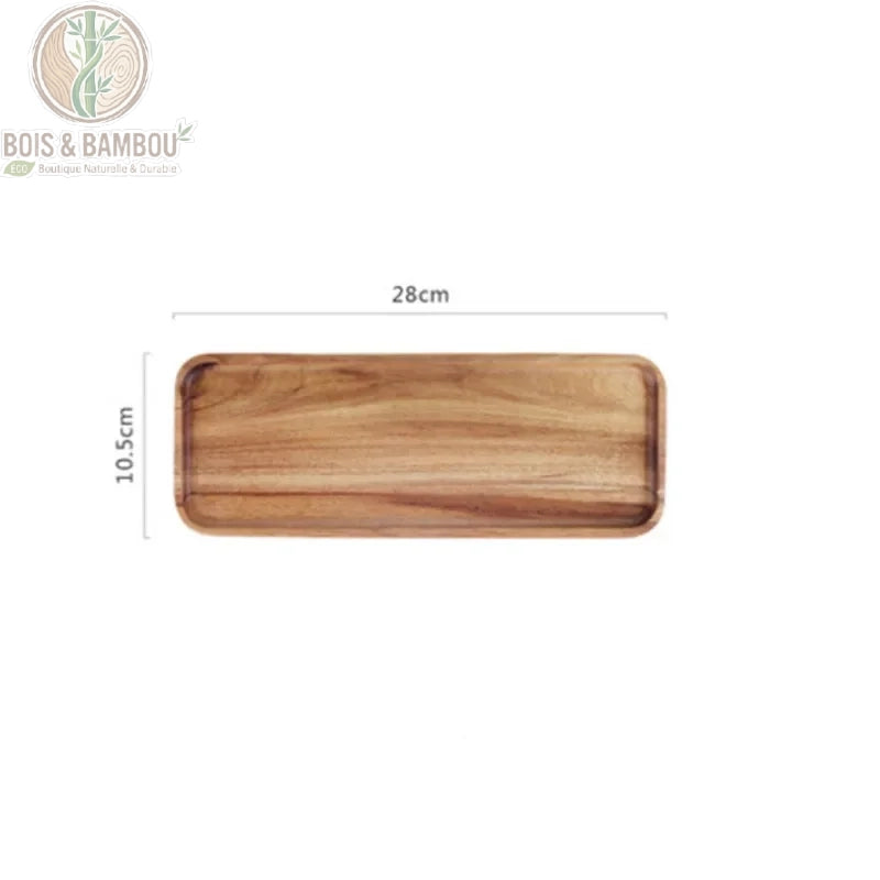 Plateau bois acacia naturel rectangulaire 28x10cm cotes dimensions blanc - Bois et Bambou Eco