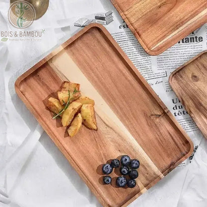 Plateau bois acacia naturel rectangulaire service fruits secs aperitif - Bois et Bambou Eco