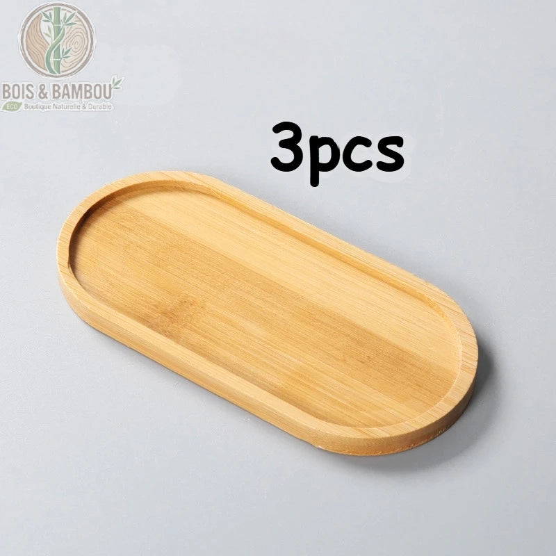 Plateau decoratif bambou ovale seul fond blanc set de 3 pieces 16,5cm bambou naturel, Bois et Bambou Eco