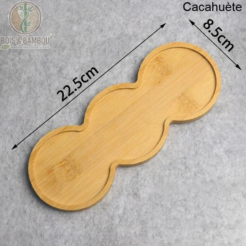 Plateau bambou naturel forme cacahuète 22,5 par 8,5 cm, rangement épices et bureau - Bois Et Bambou Eco