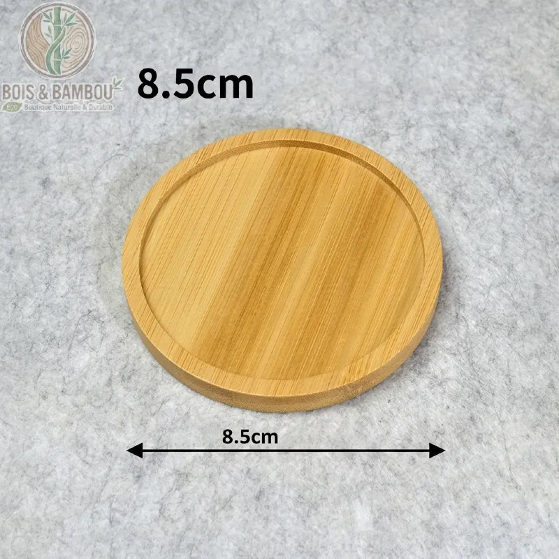 Plateau bambou naturel forme ronde 8,5 cm, soucoupe plante grasse et dessous de verre - Bois Et Bambou Eco