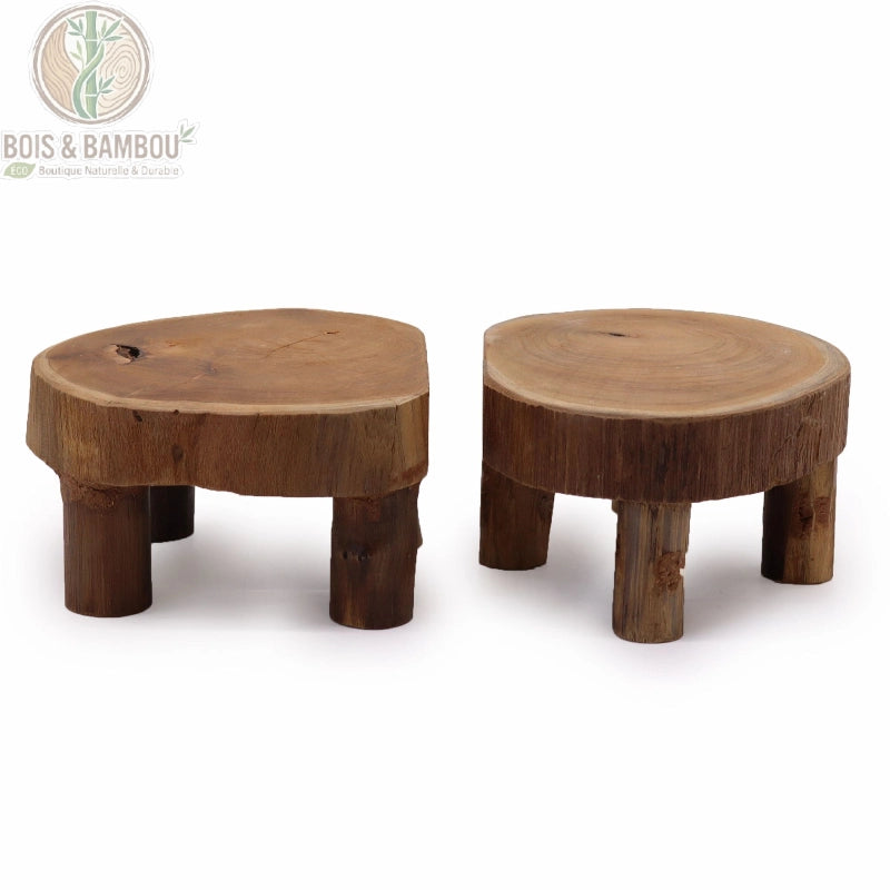 Paire de supports à plante bois teck taille 24 x 10 cm, plateau bas