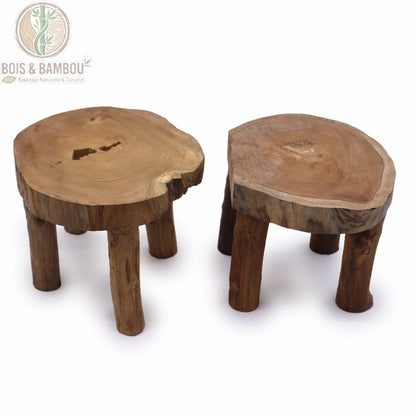 Paire de supports à plante bois teck taille 27 x 15 cm, vue de face