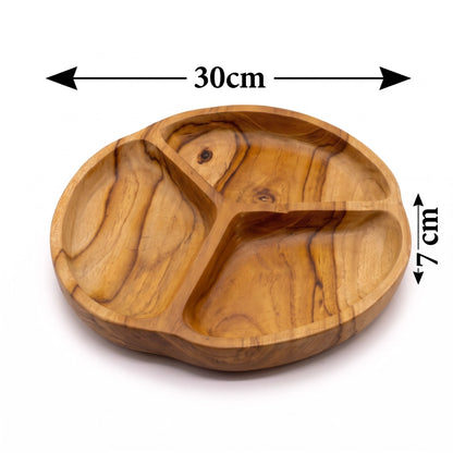 Plateau de fruits en teck massif, dimensions 30 cm de diamètre et 7 cm de hauteur