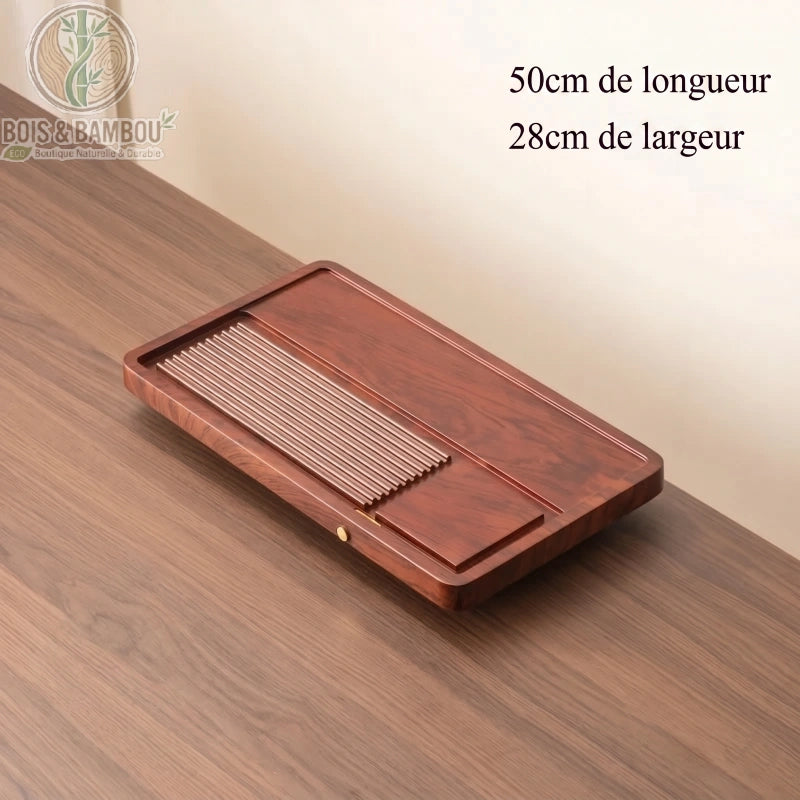 Plateau a the en bambou format 50cm vue profil fond bois clair bambou naturel - Bois et Bambou Eco
