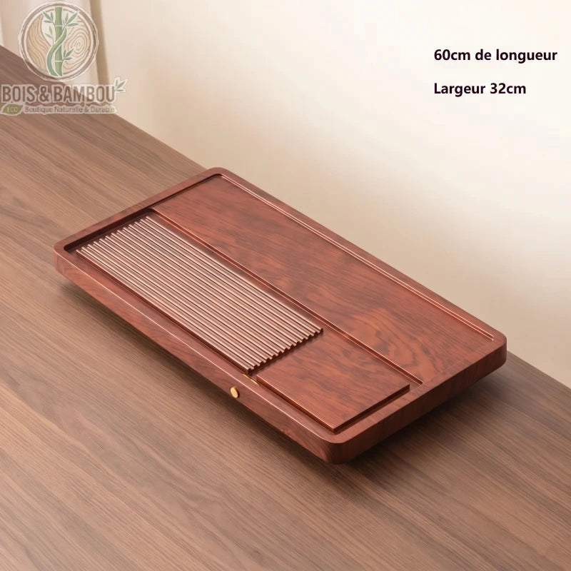 Plateau a the en bambou format 60cm vue profil fond bois clair bambou naturel - Bois et Bambou Eco