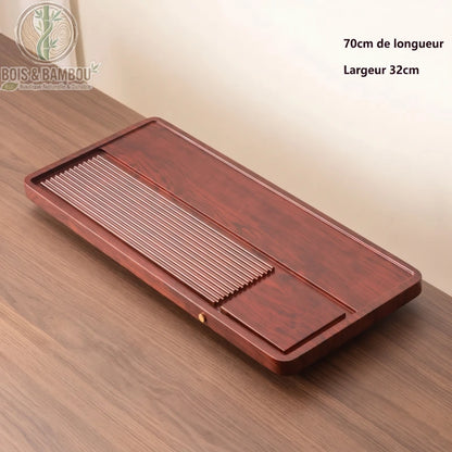 Plateau a the en bambou format 70cm vue profil fond bois fonce bambou naturel - Bois et Bambou Eco