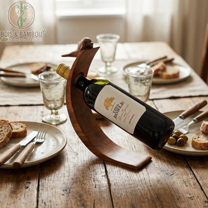 Porte-bouteille en équilibre en bois brun sculpté dauphin, bouteille de vin sur table Bois Et Bambou Eco