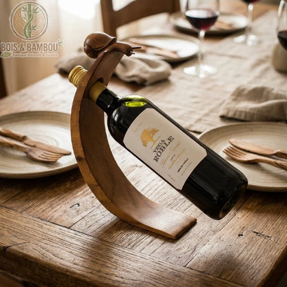 Porte-bouteille en équilibre en bois brun sculpté escargot, bouteille de vin sur table Bois Et Bambou Eco