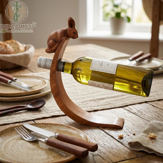Porte-bouteille en équilibre en bois brun sculpté lapin, bouteille de vin sur table Bois Et Bambou Eco