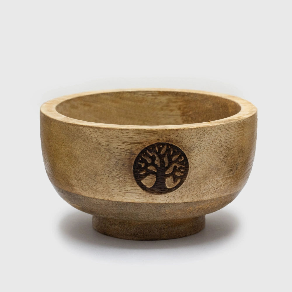 Porte-encens bol en bois de manguier motif Arbre de Vie, fond blanc