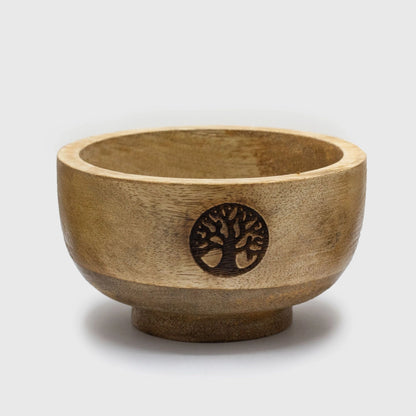 Porte-encens bol en bois de manguier motif Arbre de Vie, fond blanc