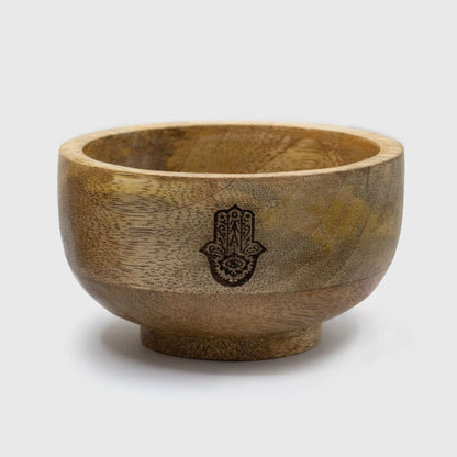 Porte-encens bol en bois de manguier motif Main de Fatma, fond blanc