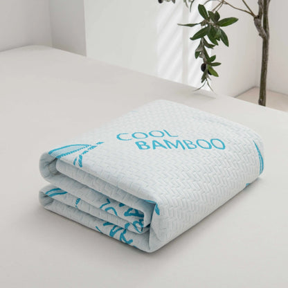 Protège-matelas en bambou plié, dessus jacquard à feuilles bleues