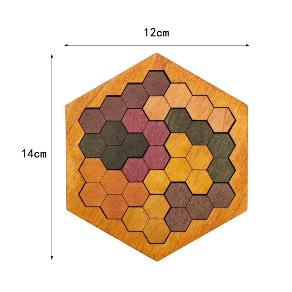 Casse-tête en bois hexagonal à pièces en nid d'abeille, cadre de 12 par 14 cm