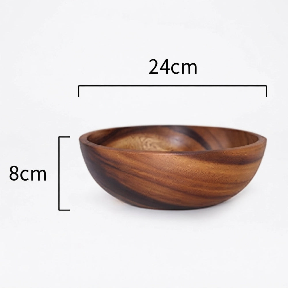Saladier en bois d'acacia massif, grand modèle de 24 cm de diamètre et 8 cm de hauteur, idéal pour le service à table.