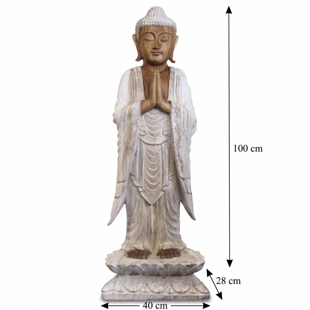 Statue de Bouddha debout en bois de Suar blanchi, 100 cm, schéma des dimensions