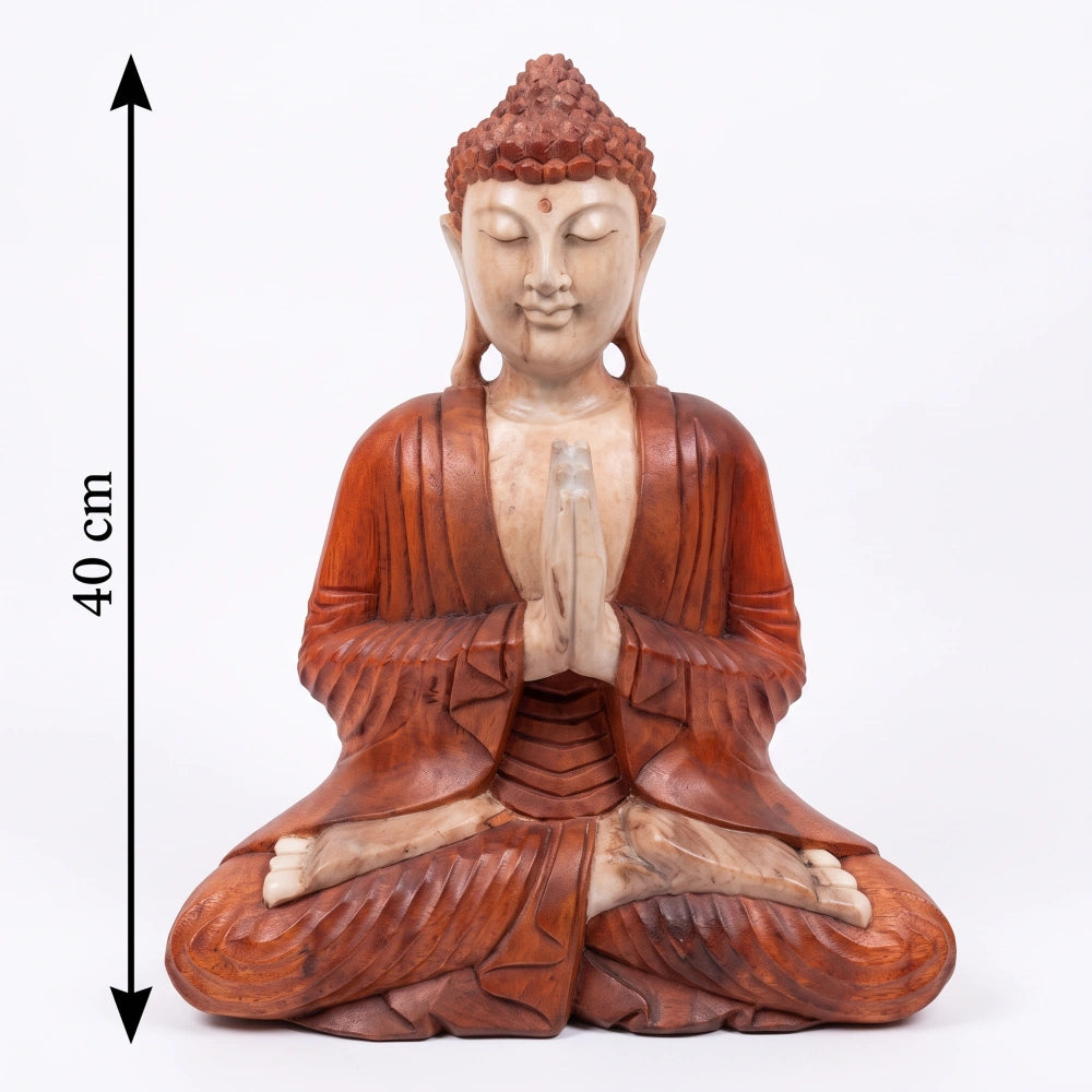Statue de Bouddha de bienvenue en bois de Suar naturel, schéma de la hauteur de 40 cm