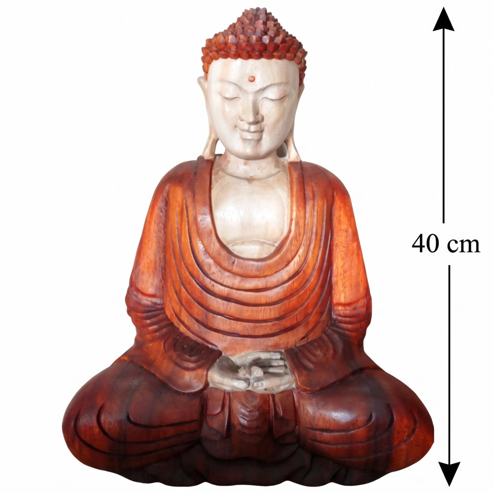 Statue de Bouddha en méditation en bois de Suar, schéma de la hauteur de 40 cm