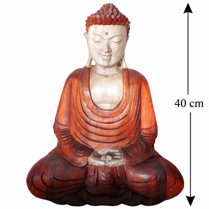 Statue de Bouddha en méditation en bois de Suar, schéma de la hauteur de 40 cm