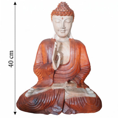Statue de Bouddha de l'enseignement en bois de Suar naturel, schéma de la hauteur de 40 cm
