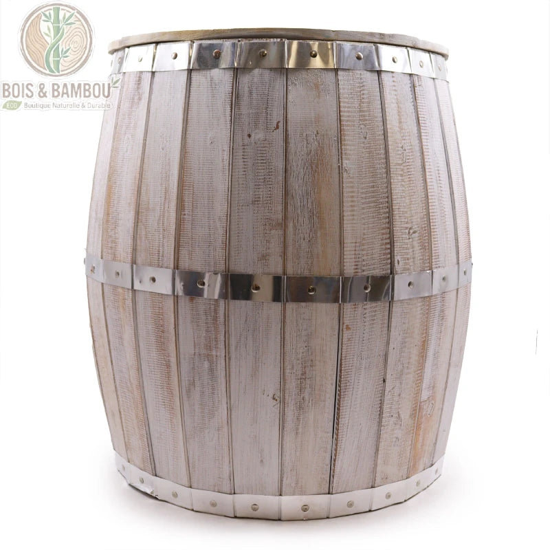 Tabouret Tonneau Bois Blanchi avec Rangement