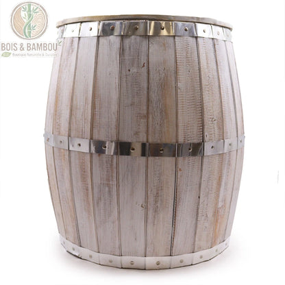 Tabouret Tonneau Bois Blanchi avec Rangement