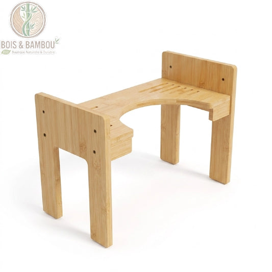 Tabouret de toilette en bambou naturel sur fond blanc, hauteur réglable, Bois Et Bambou Eco