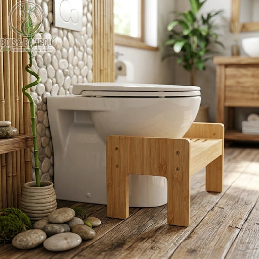 Tabouret de toilette en bambou naturel, vue de face, marchepied ergonomique Bois Et Bambou Eco