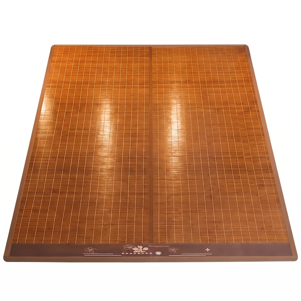 Tapis de lit bambou grand lit finition soie glacée miroir, vue à plat sur fond blanc