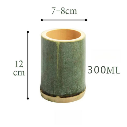 Tasse en bambou tube vert naturel, diamètre 7 à 8 cm, contenance 300 ml