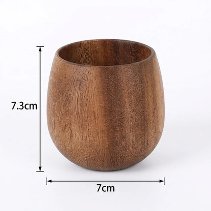 Schéma des dimensions de la tasse en bois camel format moyen, hauteur 7,3 cm et diamètre 7 cm