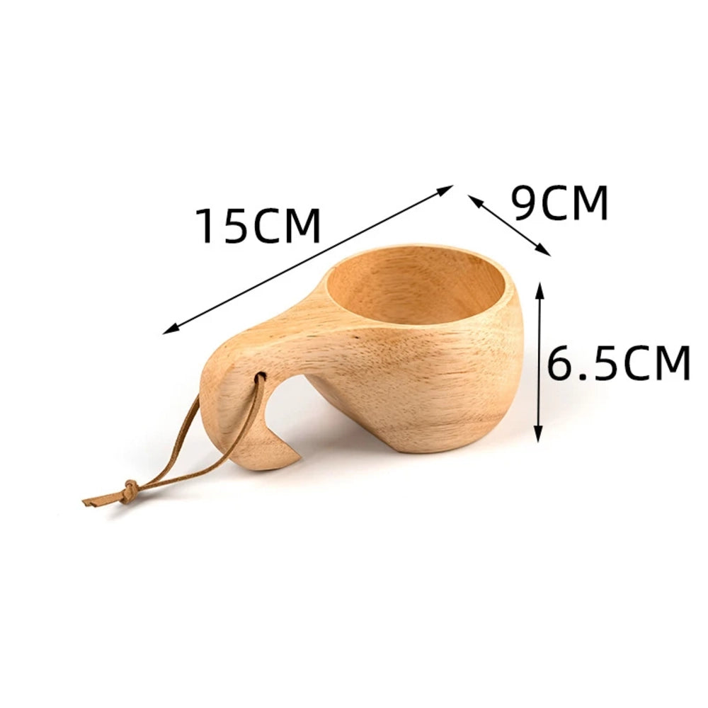 Dimensions de la tasse en bois style kuksa, modèle anse courbe lisse, 15 x 9 x 6,5 cm