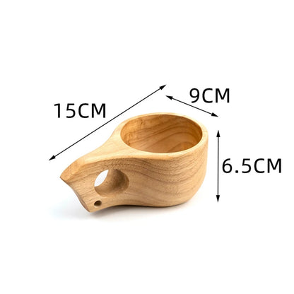 Dimensions de la tasse en bois style kuksa, modèle anse à un trou, 15 x 9 x 6,5 cm