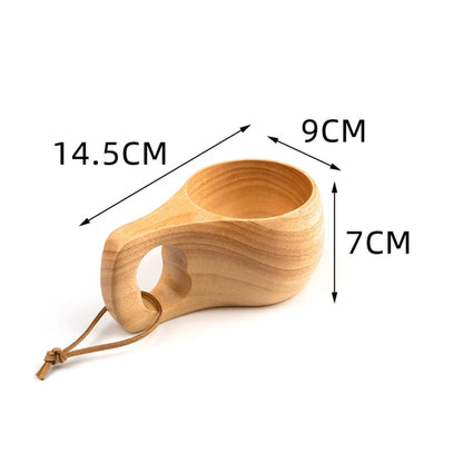Dimensions de la tasse en bois style kuksa, modèle anse arrondie, 14,5 x 9 x 7 cm