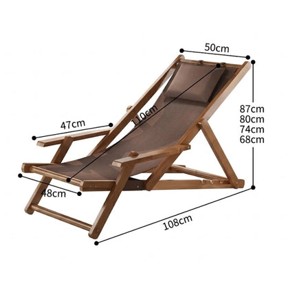 Transat en toile et bambou à accoudoirs, dimensions : 108 cm au sol, assise 48 cm, toile 110 cm, dossier de 68 à 87 cm